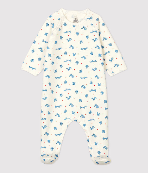 Baby-Strampler aus Molton und Bio-Baumwolle weiss/orange/vielfarbig